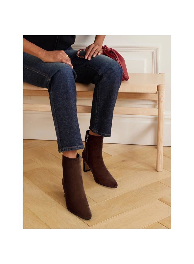 MICIFA Women's Ankle Boots Chunky Low Heel Square Toe Heeled Booties with Side Zipper Fall Winter Dress Short Boots, Suede Brown, 7 - Image 3