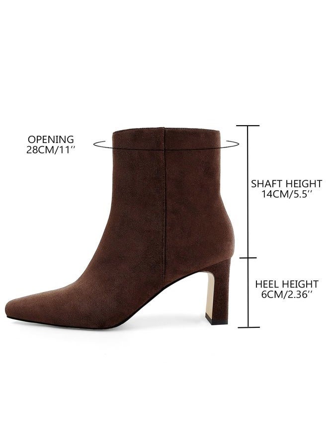 MICIFA Women's Ankle Boots Chunky Low Heel Square Toe Heeled Booties with Side Zipper Fall Winter Dress Short Boots, Suede Brown, 7 - Image 4