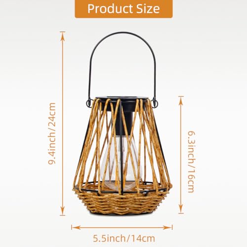 Venniy Solar Lanterns,2 Pack Hanging Solar Lantern Outdoor Lanterns for Patio Waterproof,Rattan Lantern with Handle,Decorative Retro Rattan Lights for Yard - Image 3