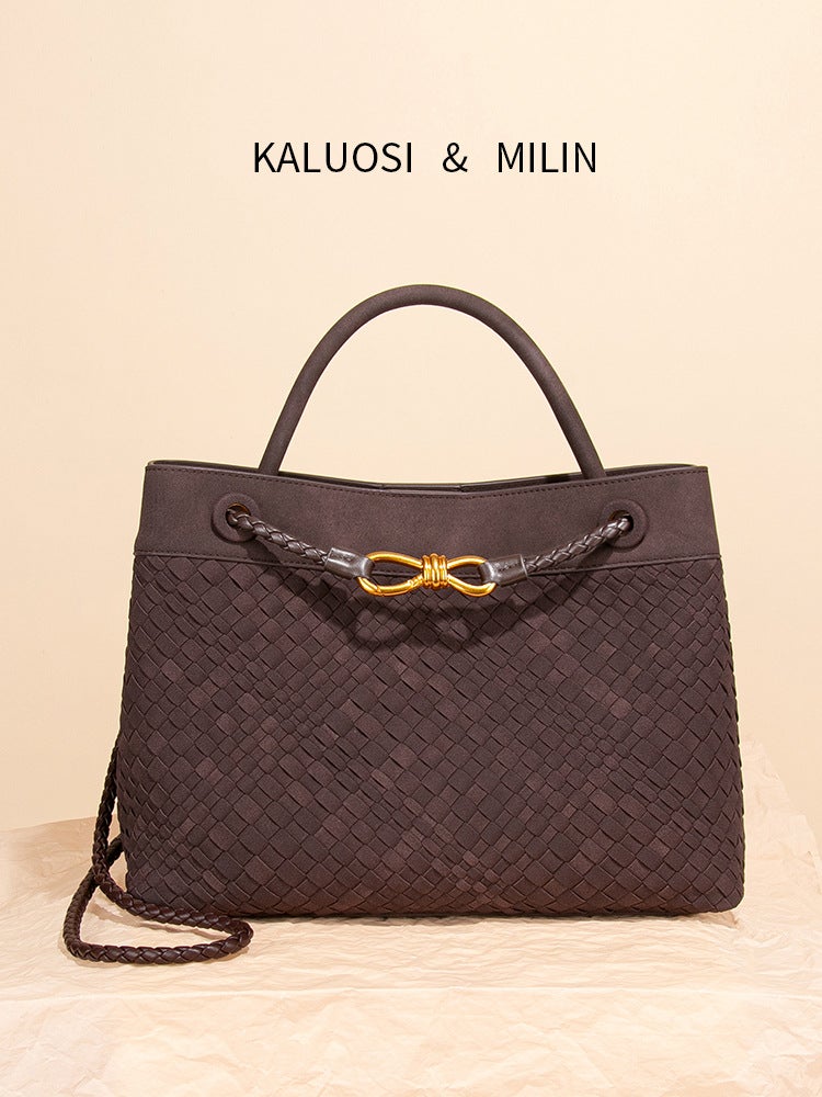 New Fashion Women'S Bag Hand-Held Shoulder Crossbody Backpack Hand-Woven Soft Leather Tote Bag Bucket Bag - Image 2