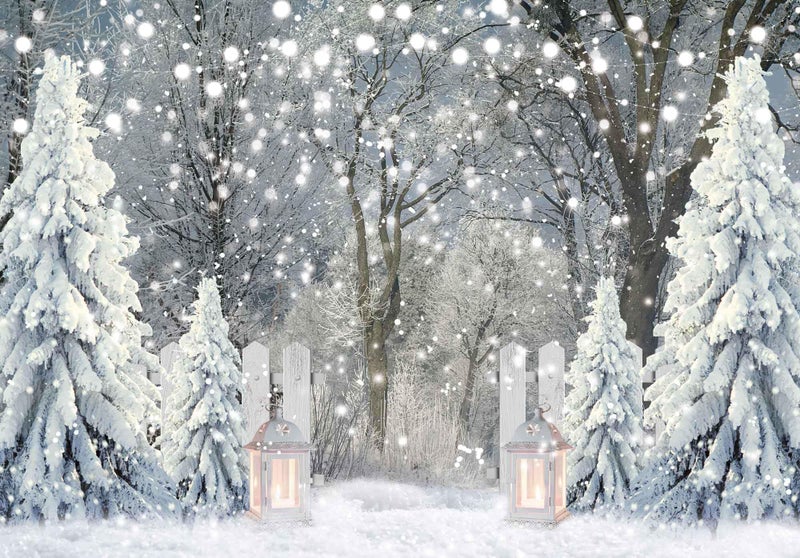 Msocio 7x5ft Polyester Winter Backdrop Christmas Forest Snowy Pine Tree Wonderland Photography Background for Xmas Holiday New Year Party Decorations Banner Portrait Studio Booth Photobooth Props - Image 1
