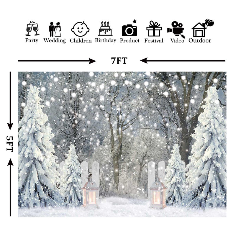 Msocio 7x5ft Polyester Winter Backdrop Christmas Forest Snowy Pine Tree Wonderland Photography Background for Xmas Holiday New Year Party Decorations Banner Portrait Studio Booth Photobooth Props - Image 4
