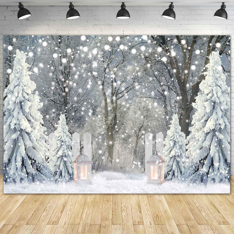 Msocio 7x5ft Polyester Winter Backdrop Christmas Forest Snowy Pine Tree Wonderland Photography Background for Xmas Holiday New Year Party Decorations Banner Portrait Studio Booth Photobooth Props - Image 2