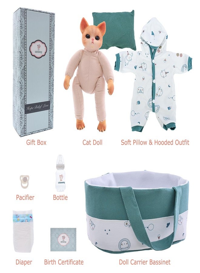 Cloveray 14 Inch Realistic Cat Doll with Bassinet, Outfit & Accessories - Image 3