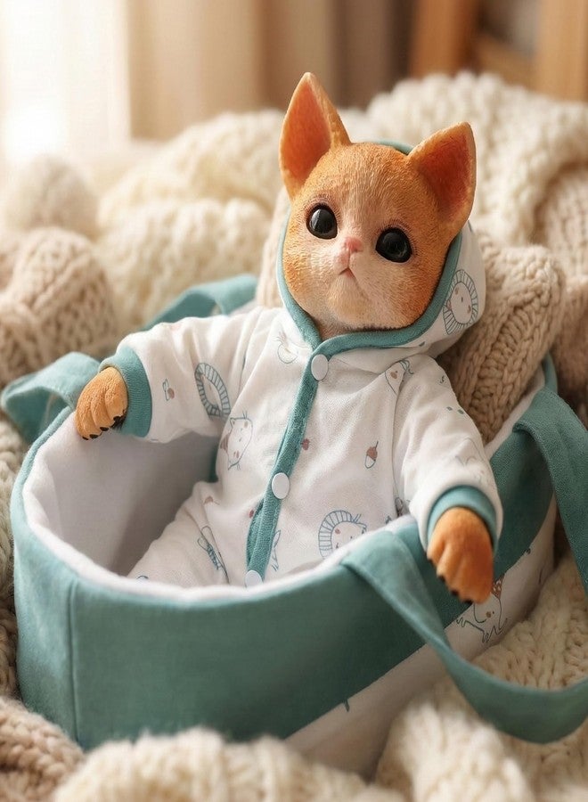 Cloveray 14 Inch Realistic Cat Doll with Bassinet, Outfit & Accessories - Image 2