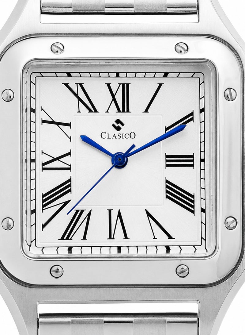 Clasico Roma Men's Luxury  Watch – Square Roman Dial, Blue Hands, Stainless Steel Bracelet & Quartz Precision Timepiece - Image 2