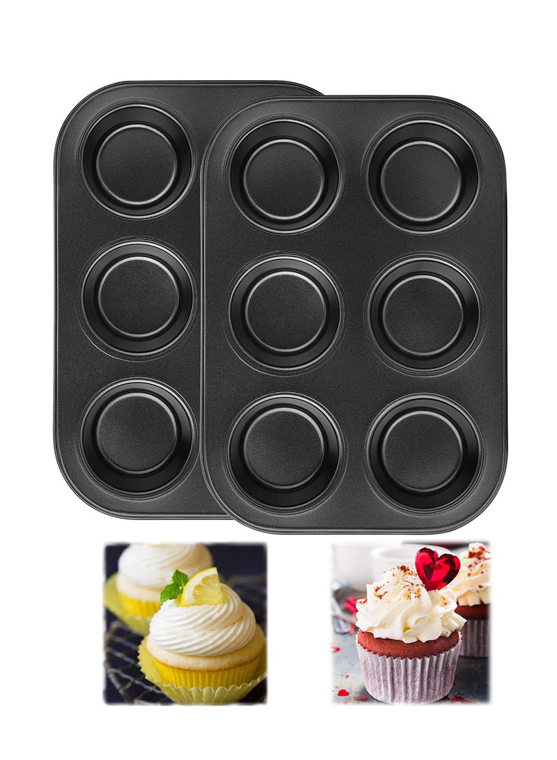 SOLARAE Muffin Pan 6 Cup Non Stick Muffin Baking Pan Carbon Steel Muffin Pan Bakeware Set Cupcake Baking Pan Easy to Clean and Perfect for Making Muffins or Cupcakes for Oven Baking 2 PCS - Image 1