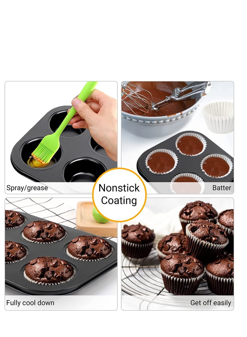 SOLARAE Muffin Pan 6 Cup Non Stick Muffin Baking Pan Carbon Steel Muffin Pan Bakeware Set Cupcake Baking Pan Easy to Clean and Perfect for Making Muffins or Cupcakes for Oven Baking 2 PCS - Image 2