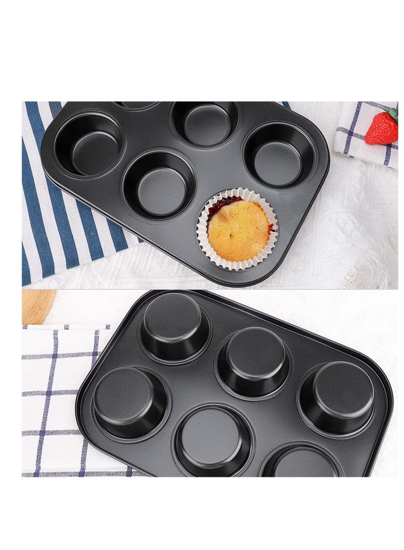 SOLARAE Muffin Pan 6 Cup Non Stick Muffin Baking Pan Carbon Steel Muffin Pan Bakeware Set Cupcake Baking Pan Easy to Clean and Perfect for Making Muffins or Cupcakes for Oven Baking 2 PCS - Image 4