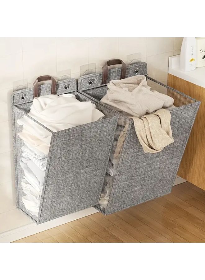 Gray Wall Hanging Hamper Foldable Laundry Basket 18.9x14.17x4.72inch for Bathroom Bedroom - Image 1