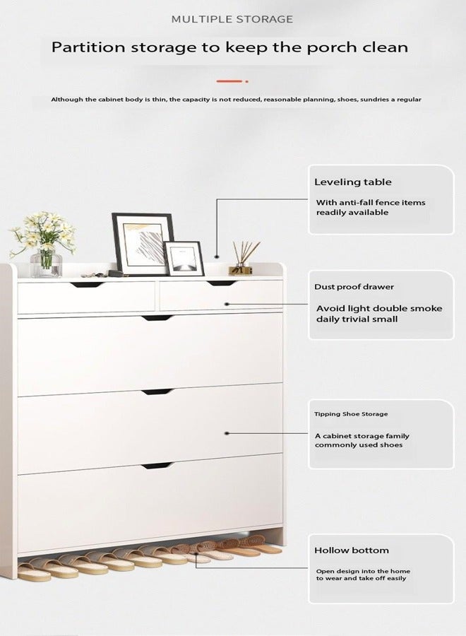 4-Tier Household Upgraded Tipping Bucket Design Shoe Rack With Drawers Large Space Shoe Organizer Cabinet Storage 15mm Thick Wood Rack 60 x 17 x 125 Centimeter