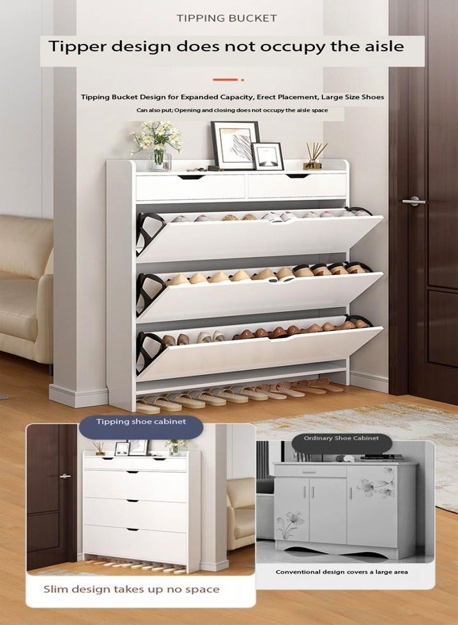 4-Tier Household Upgraded Tipping Bucket Design Shoe Rack With Drawers Large Space Shoe Organizer Cabinet Storage 15mm Thick Wood Rack 60 x 17 x 125 Centimeter
