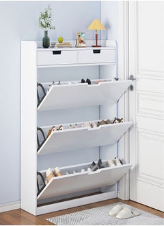 fashionhome 4-Tier Household Upgraded Tipping Bucket Design Shoe Rack With Drawers Large Space Shoe Organizer Cabinet Storage 15mm Thick Wood Rack 60 x 17 x 125 Centimeter  - Image 1