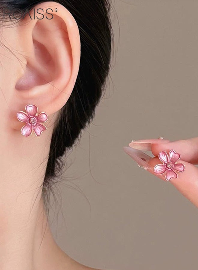 roaiss Women's Pink Flower Necklace and Ring set, Vintage Bohemian Floral Jewelry, Exquisite Light Luxury Clavicle Necklace,Perfect for Holiday Gifts - Image 3