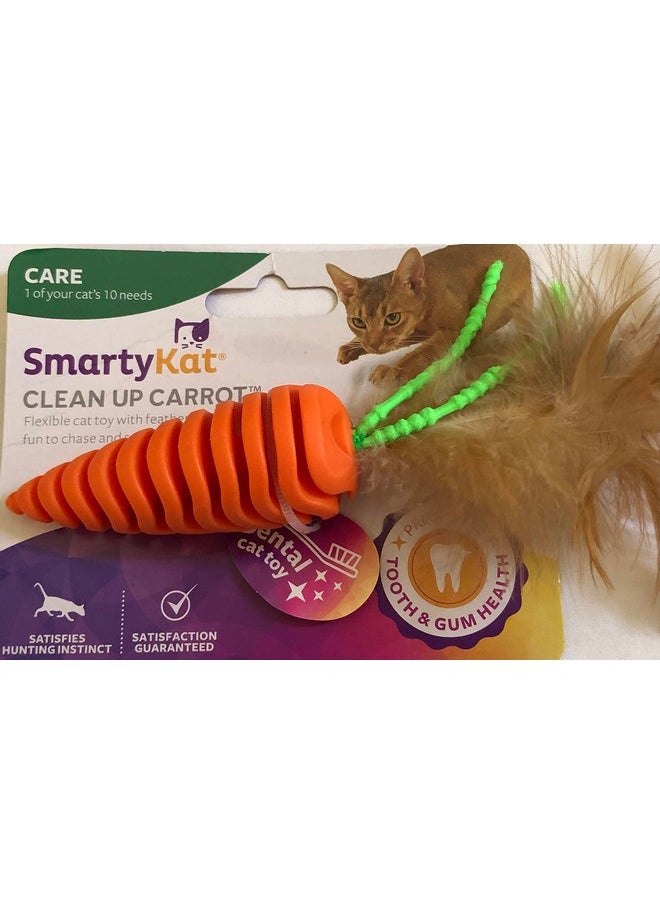 SmartyKat SmartyKat Clean Up Carrot Flexible Cat Toy with Feathers Fun to Chase and Soft On Gums  - Image 2