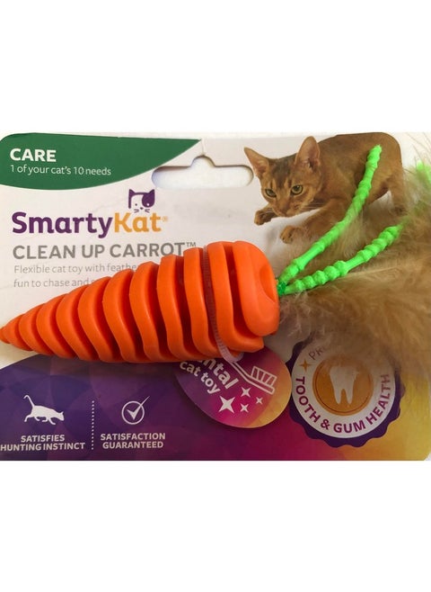 SmartyKat Clean Up Carrot Flexible Cat Toy with Feathers Fun to Chase and Soft On Gums