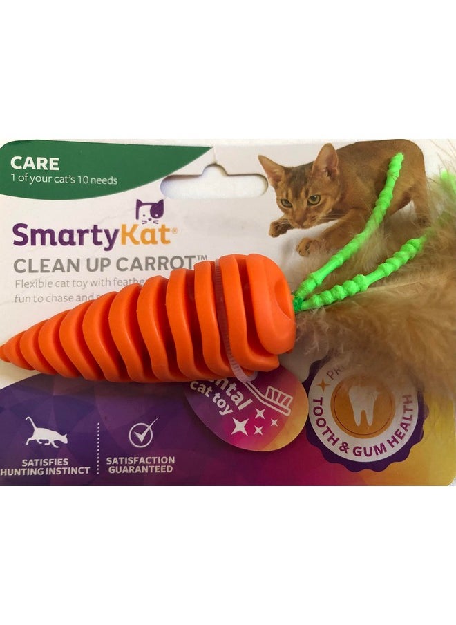 SmartyKat SmartyKat Clean Up Carrot Flexible Cat Toy with Feathers Fun to Chase and Soft On Gums  - Image 1