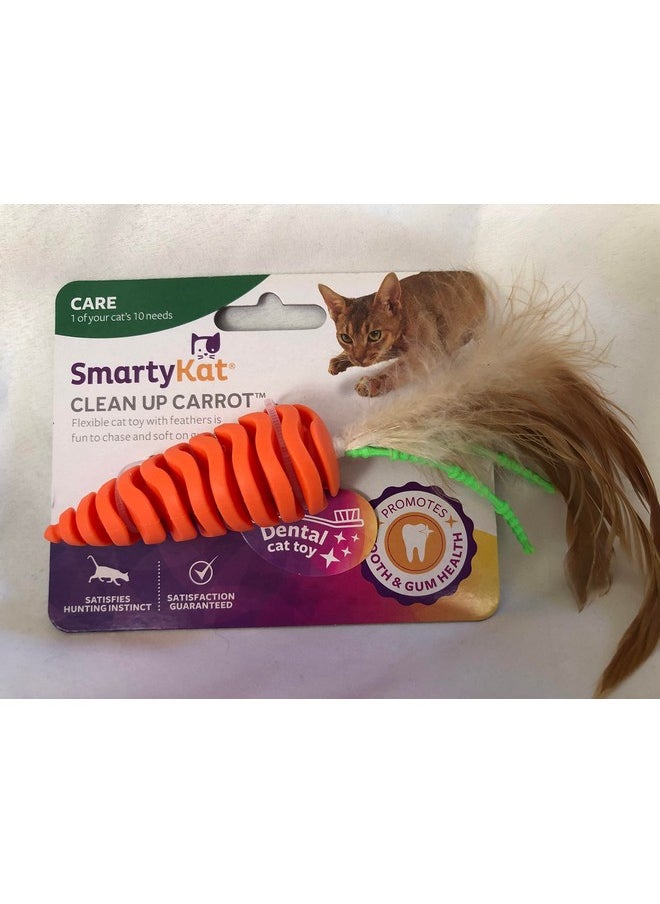 SmartyKat SmartyKat Clean Up Carrot Flexible Cat Toy with Feathers Fun to Chase and Soft On Gums  - Image 3