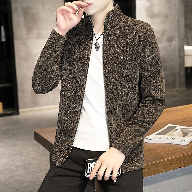 Z Sweater Jacket Mens Student Korean Style Trendyy Zipper Cardigan Knitwear Mens Youth Casual Versatile Wool 07 army green [soft and comfortable]