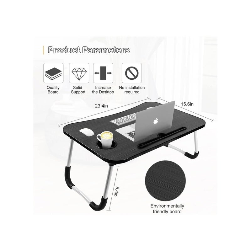 laptop table, breakfast serving bed tray, lap desk with foldable leg & tablet phone groove & cup slot for reading writing eating on bed couch sofa floor - Image 3