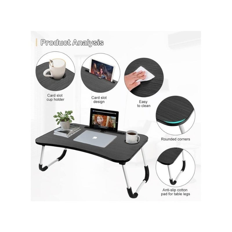 laptop table, breakfast serving bed tray, lap desk with foldable leg & tablet phone groove & cup slot for reading writing eating on bed couch sofa floor - Image 4