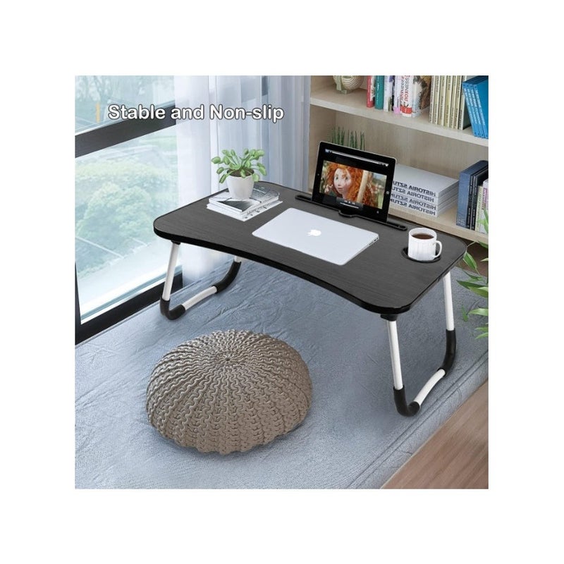 laptop table, breakfast serving bed tray, lap desk with foldable leg & tablet phone groove & cup slot for reading writing eating on bed couch sofa floor - Image 5