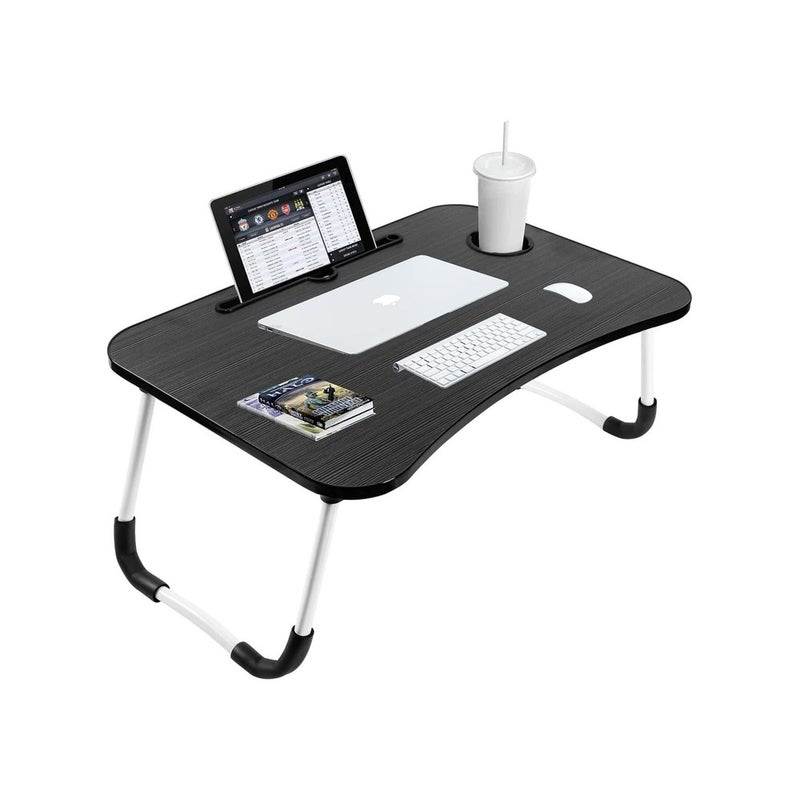 laptop table, breakfast serving bed tray, lap desk with foldable leg & tablet phone groove & cup slot for reading writing eating on bed couch sofa floor - Image 1