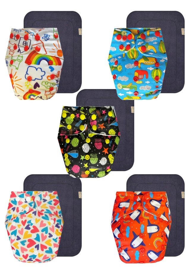 حفاضات قماشية فاخرة من دمبلدو مع حشوة رمادية (عبوة من 5) | ملائمة تمامًا | مانعة للتسرب | مناسبة للسفر | ضرورية للاستخدام اليومي | من 3 أشهر إلى 3 سنوات | للجنسين - Image 1