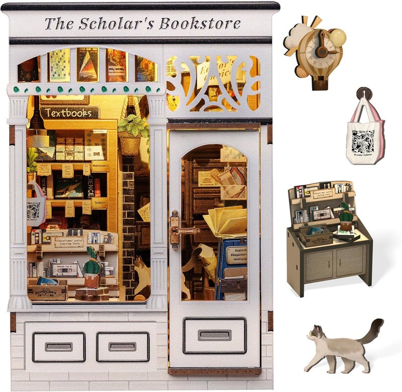 CUTEBEE Book Nook Kit - DIY Miniature House Dollhouse Kit for Adults and Teens, Booknook Tiny House Bookshelf Decor 3D Wooden Puzzle, Gifts for Family, Friends (The Scholar's Bookstore) - Image 1