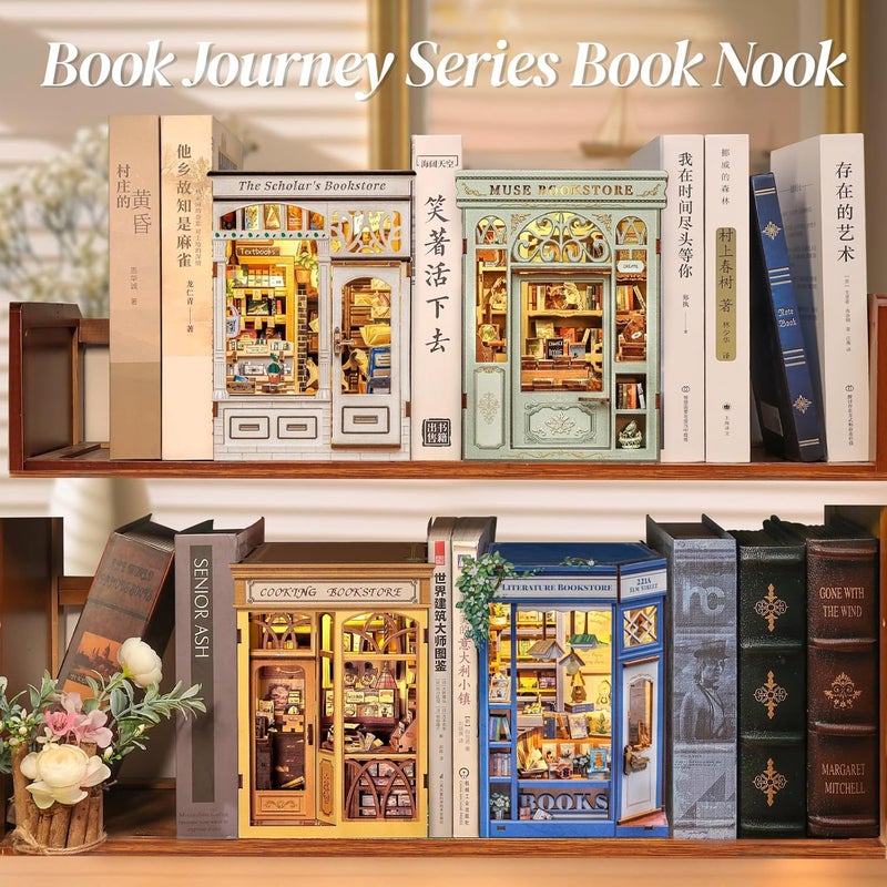 CUTEBEE Book Nook Kit - DIY Miniature House Dollhouse Kit for Adults and Teens, Booknook Tiny House Bookshelf Decor 3D Wooden Puzzle, Gifts for Family, Friends (The Scholar's Bookstore) - Image 3
