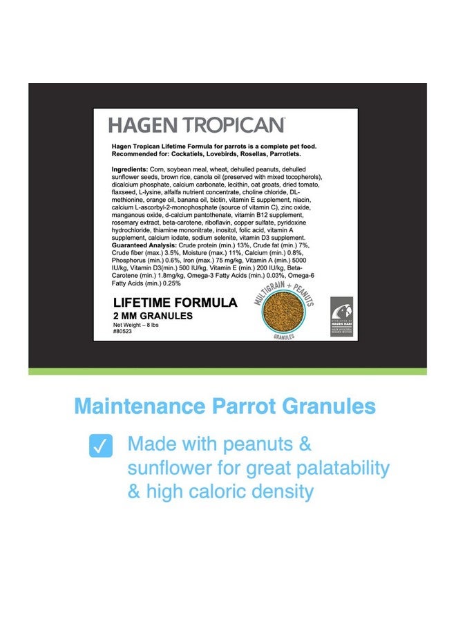 Hari Tropican Bird Food, Hagen Parrot Food With Peanuts & Sunflower Seeds, Maintenance Parrot Granules 2 Mm, Lifetime Formula, 1.8 Lb Bag  - Image 2