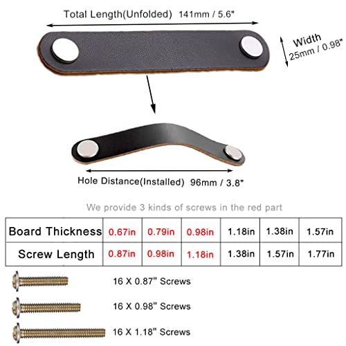 ESreake yusheng 8 Pack Soft Genuine Leather Drawer Pulls Handle,Wardrobe Cabinets Kitchen Closet Knobs Door Pulls Handles knobs with Screws,Home Decoration, Handmade (8 Pack, 5.6" - Black) - Image 2