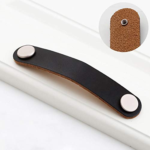 ESreake yusheng 8 Pack Soft Genuine Leather Drawer Pulls Handle,Wardrobe Cabinets Kitchen Closet Knobs Door Pulls Handles knobs with Screws,Home Decoration, Handmade (8 Pack, 5.6" - Black) - Image 3