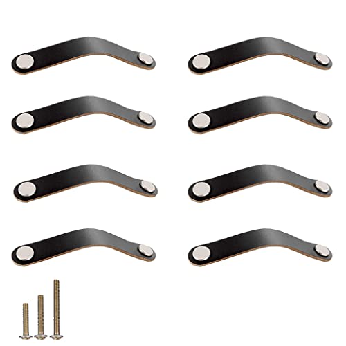 ESreake yusheng 8 Pack Soft Genuine Leather Drawer Pulls Handle,Wardrobe Cabinets Kitchen Closet Knobs Door Pulls Handles knobs with Screws,Home Decoration, Handmade (8 Pack, 5.6" - Black) - Image 1