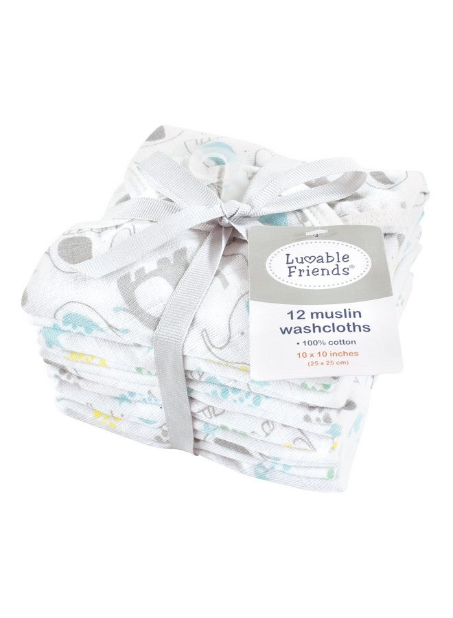 Luvable Friends Unisex Baby Muslin Washcloths, Basic Elephant, One Size - Image 1