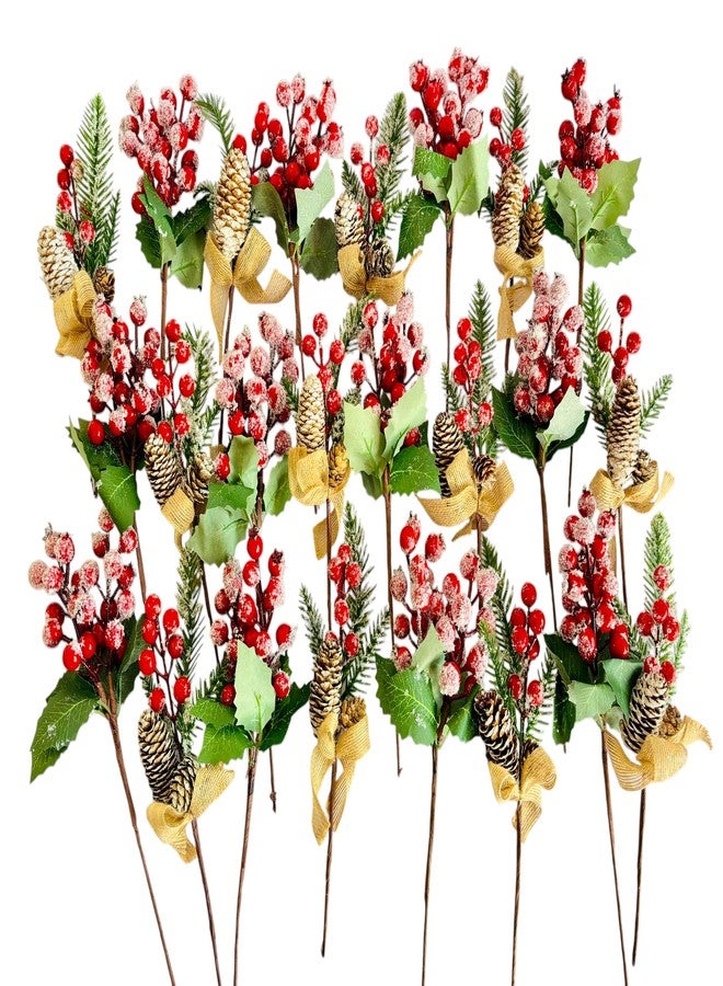 PartyToko 6pcs Christmas Berry Artificial Flowers - Simulation Pine Grass with Red Fruits - Perfect for Christmas Decorations and Home Decor 6pcs - Image 5