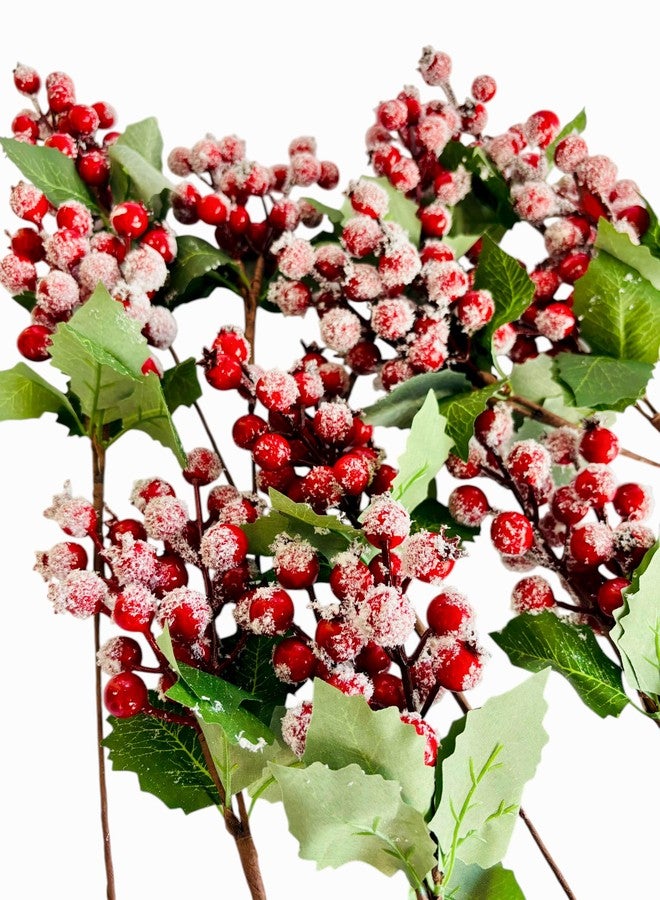 PartyToko 6pcs Christmas Berry Artificial Flowers - Simulation Pine Grass with Red Fruits - Perfect for Christmas Decorations and Home Decor 6pcs - Image 2