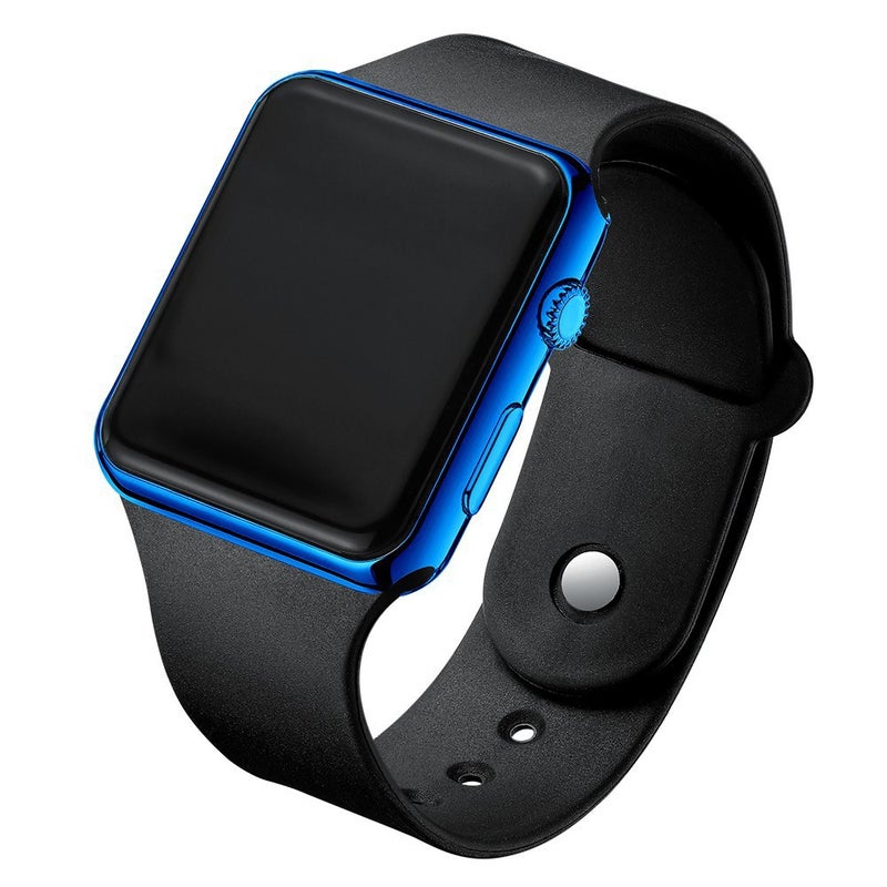 Slim LED Square Digital Watch Fashion Couple Student Sports Blue Shell Black Belt