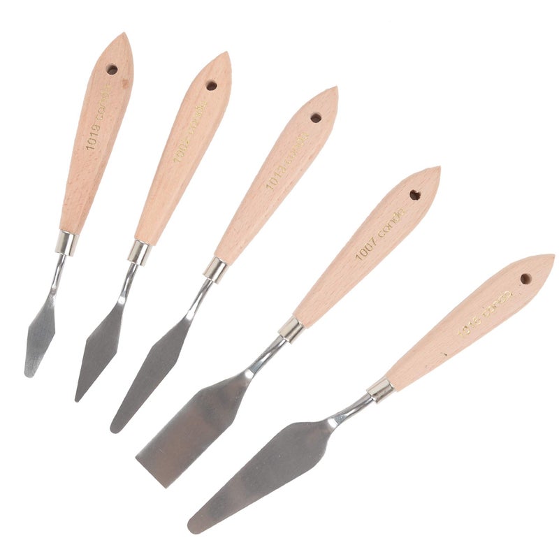 CONDA Artist Palette Knife Set  5 Pieces Painting Knives for Acrylic Flexible Stainless Steel Spatula Pallet knife for Mixing Color Spreading Applying Oil Paint on Canvases Wood Handles