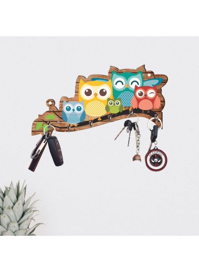 Webelkart Webelkart Premium 'Owl Family' Decorative Wooden Printed Key Holder for Home Decor Key Hangers Keychain Holder Key Stand & Key Holder for Wall Owl Key Holder (25 cm, 6 Hooks)  - Image 1