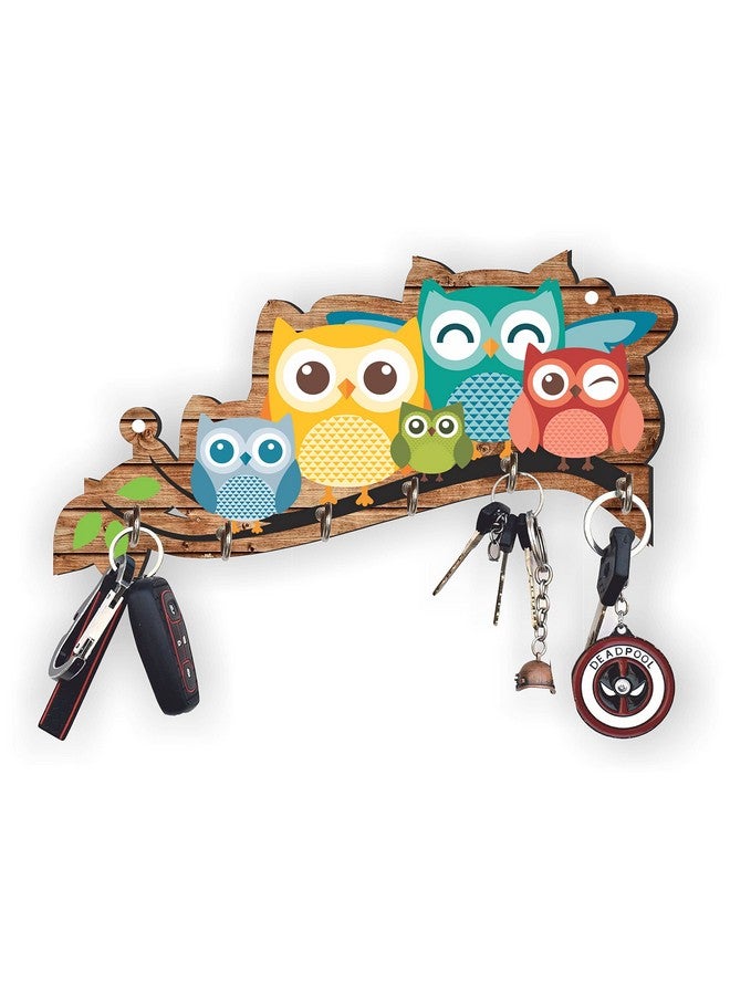 Webelkart Webelkart Premium 'Owl Family' Decorative Wooden Printed Key Holder for Home Decor Key Hangers Keychain Holder Key Stand & Key Holder for Wall Owl Key Holder (25 cm, 6 Hooks)  - Image 2