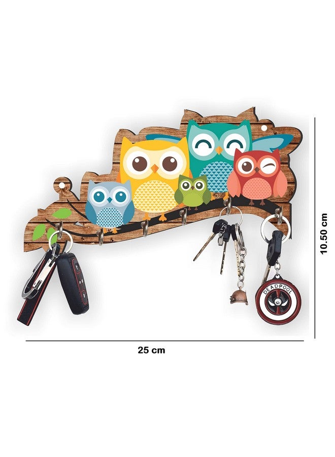 Webelkart Webelkart Premium 'Owl Family' Decorative Wooden Printed Key Holder for Home Decor Key Hangers Keychain Holder Key Stand & Key Holder for Wall Owl Key Holder (25 cm, 6 Hooks)  - Image 3