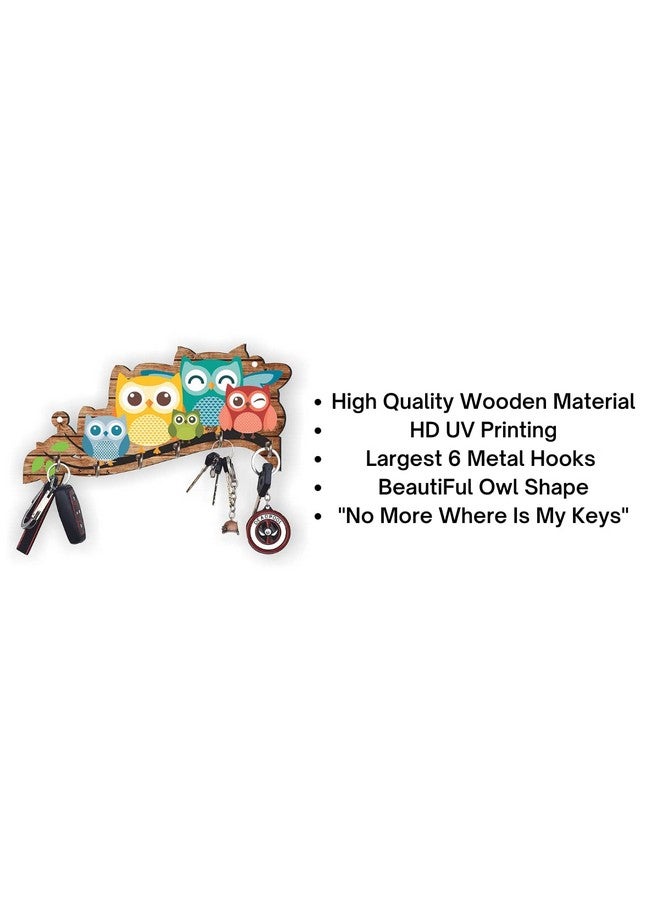 Webelkart Webelkart Premium 'Owl Family' Decorative Wooden Printed Key Holder for Home Decor Key Hangers Keychain Holder Key Stand & Key Holder for Wall Owl Key Holder (25 cm, 6 Hooks)  - Image 4