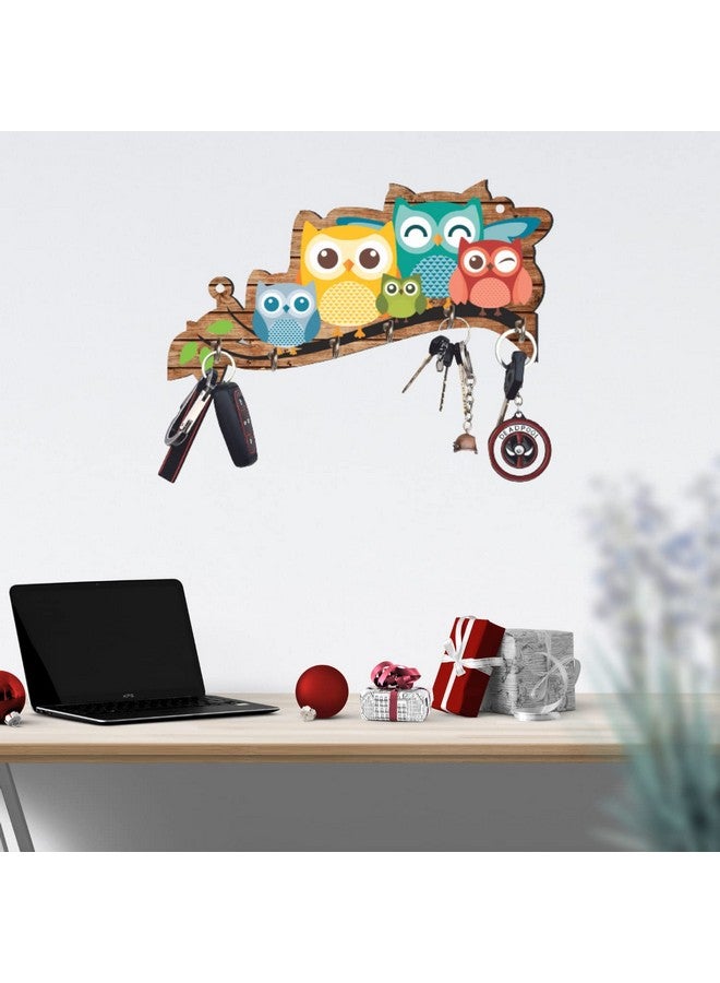 Webelkart Webelkart Premium 'Owl Family' Decorative Wooden Printed Key Holder for Home Decor Key Hangers Keychain Holder Key Stand & Key Holder for Wall Owl Key Holder (25 cm, 6 Hooks)  - Image 5