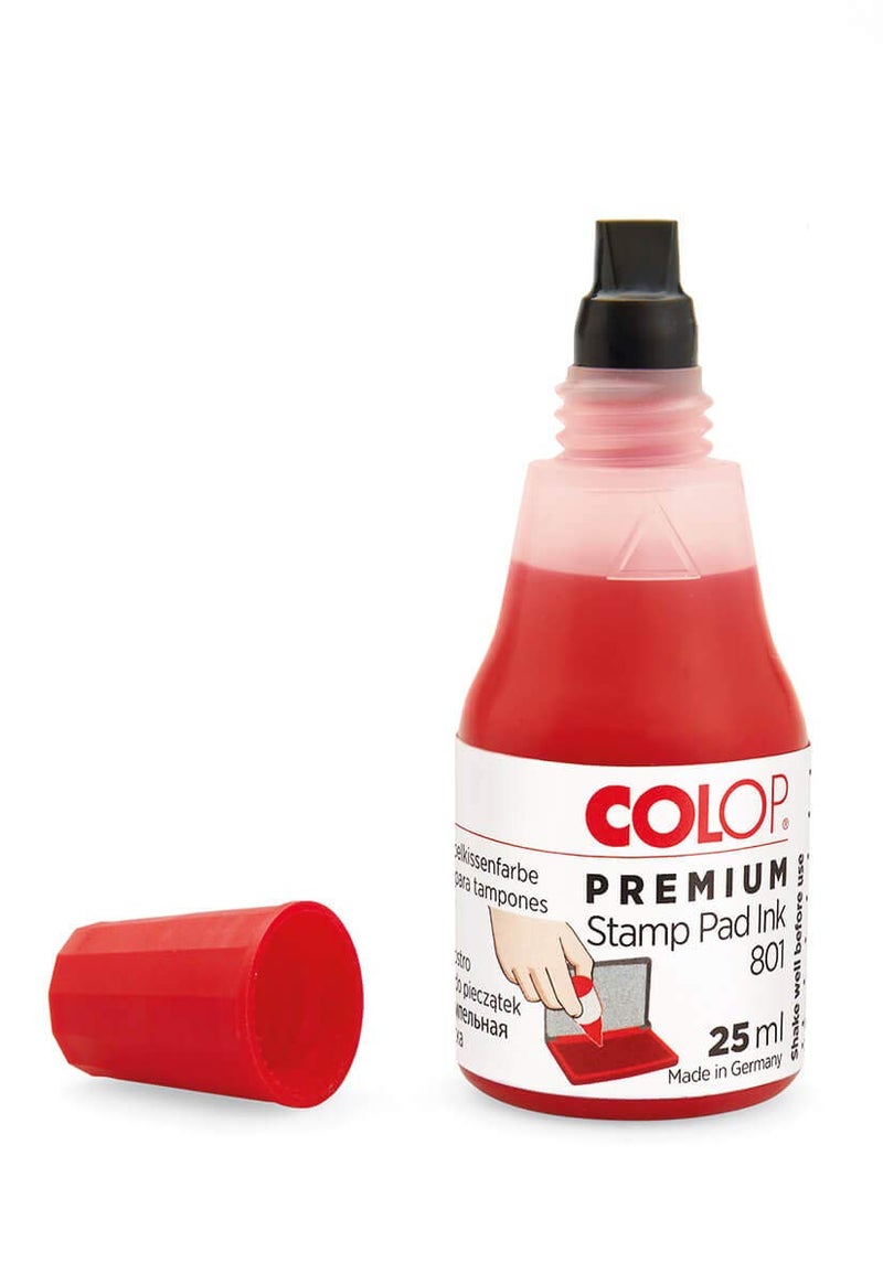 Colop حبر 801 بريميوم 25 مل أحمر - وسادة طباعة للختم المطاطي والأختام ذاتية الحبر - Image 2