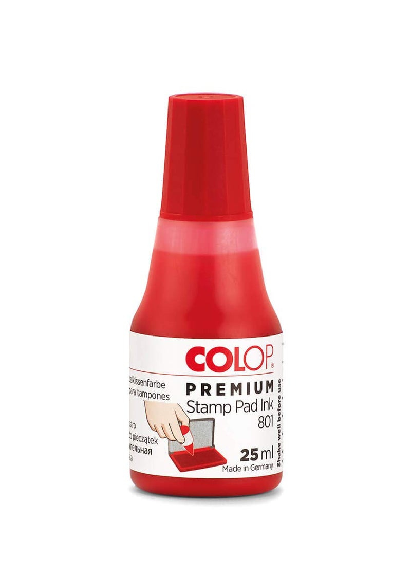 Colop حبر 801 بريميوم 25 مل أحمر - وسادة طباعة للختم المطاطي والأختام ذاتية الحبر - Image 1