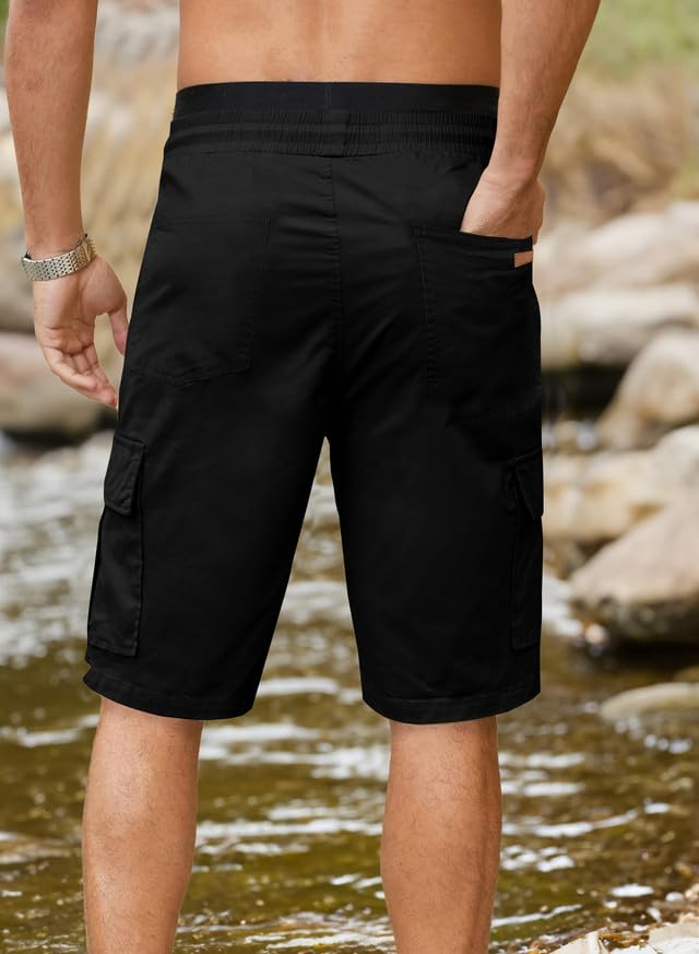JMIERR Mens Casual Twill Cargo Shorts Cotton Drawstring Classic Cargo Chino Stretch Short with 6 Pockets for Men, US40(2XL), A Black - Image 5