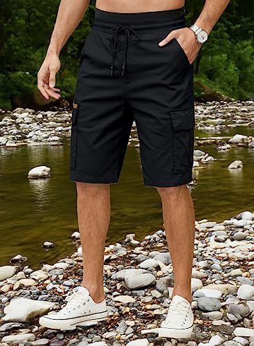 JMIERR Mens Casual Twill Cargo Shorts Cotton Drawstring Classic Cargo Chino Stretch Short with 6 Pockets for Men, US40(2XL), A Black - Image 4
