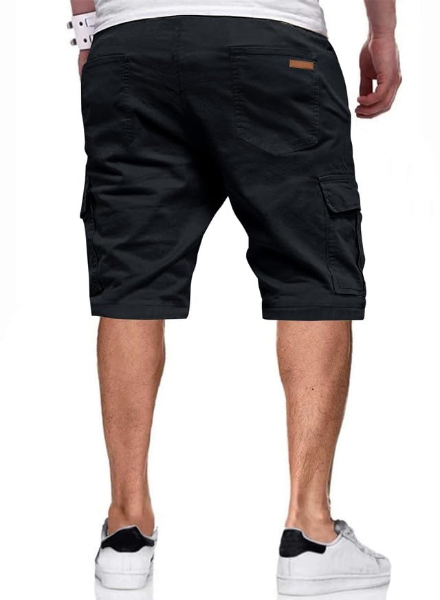 JMIERR Mens Casual Twill Cargo Shorts Cotton Drawstring Classic Cargo Chino Stretch Short with 6 Pockets for Men, US40(2XL), A Black - Image 2