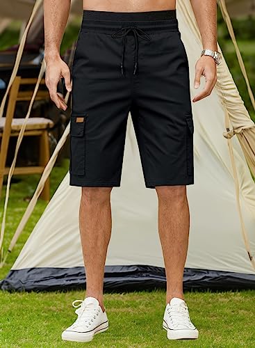 JMIERR Mens Casual Twill Cargo Shorts Cotton Drawstring Classic Cargo Chino Stretch Short with 6 Pockets for Men, US40(2XL), A Black - Image 3